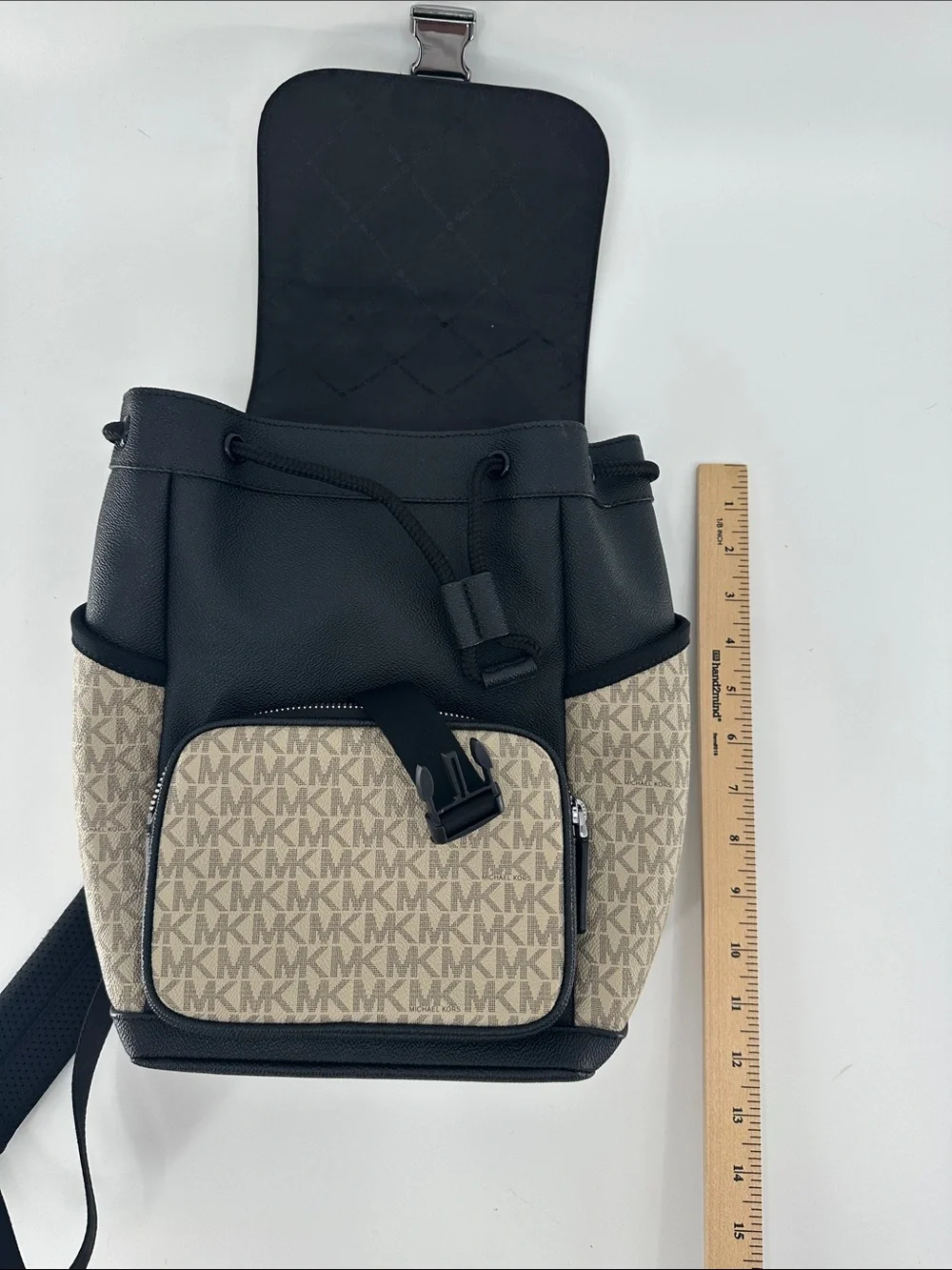 Michael Kors Men's Beige and Black Signature MK Backpack